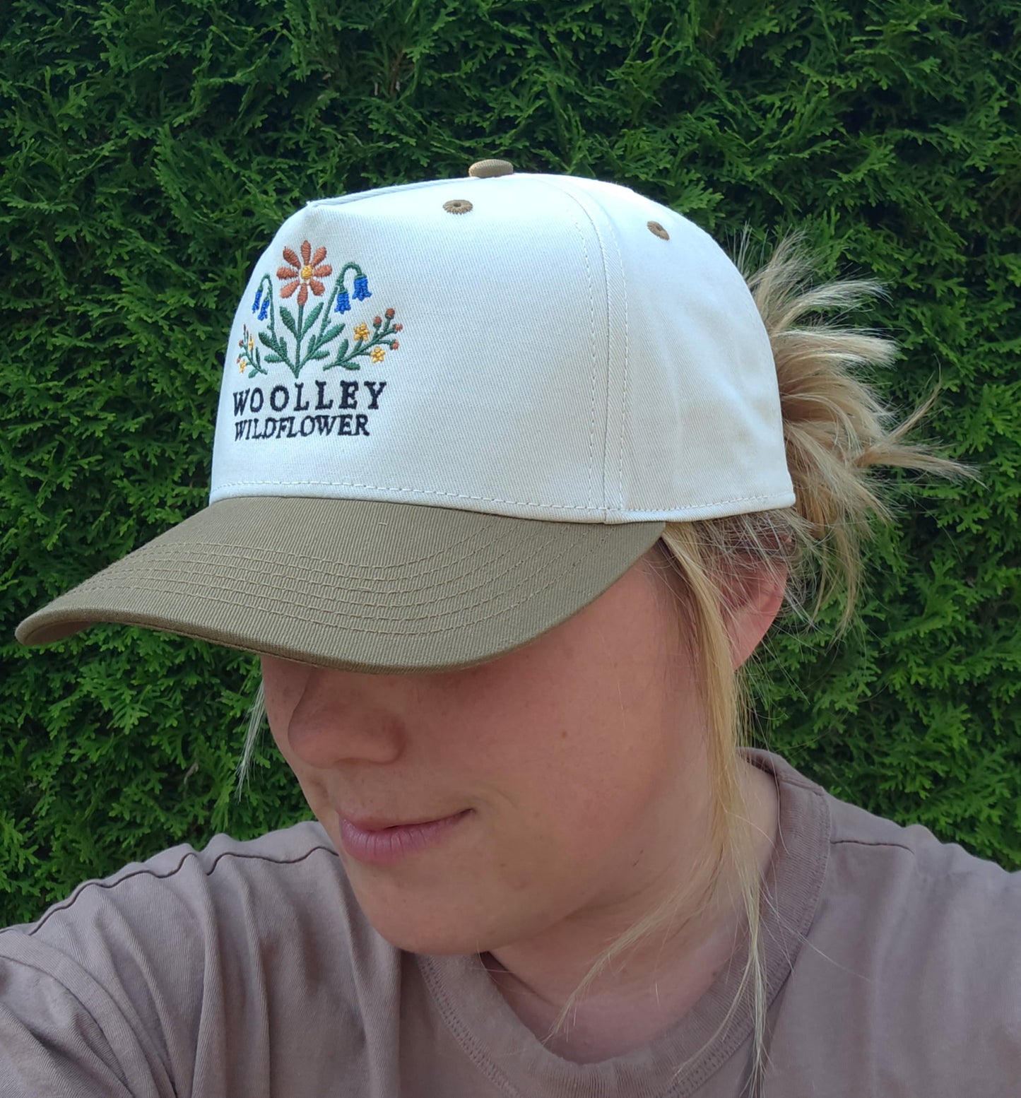 Woolley Wildflower Tan/Cream Embroidered Hat