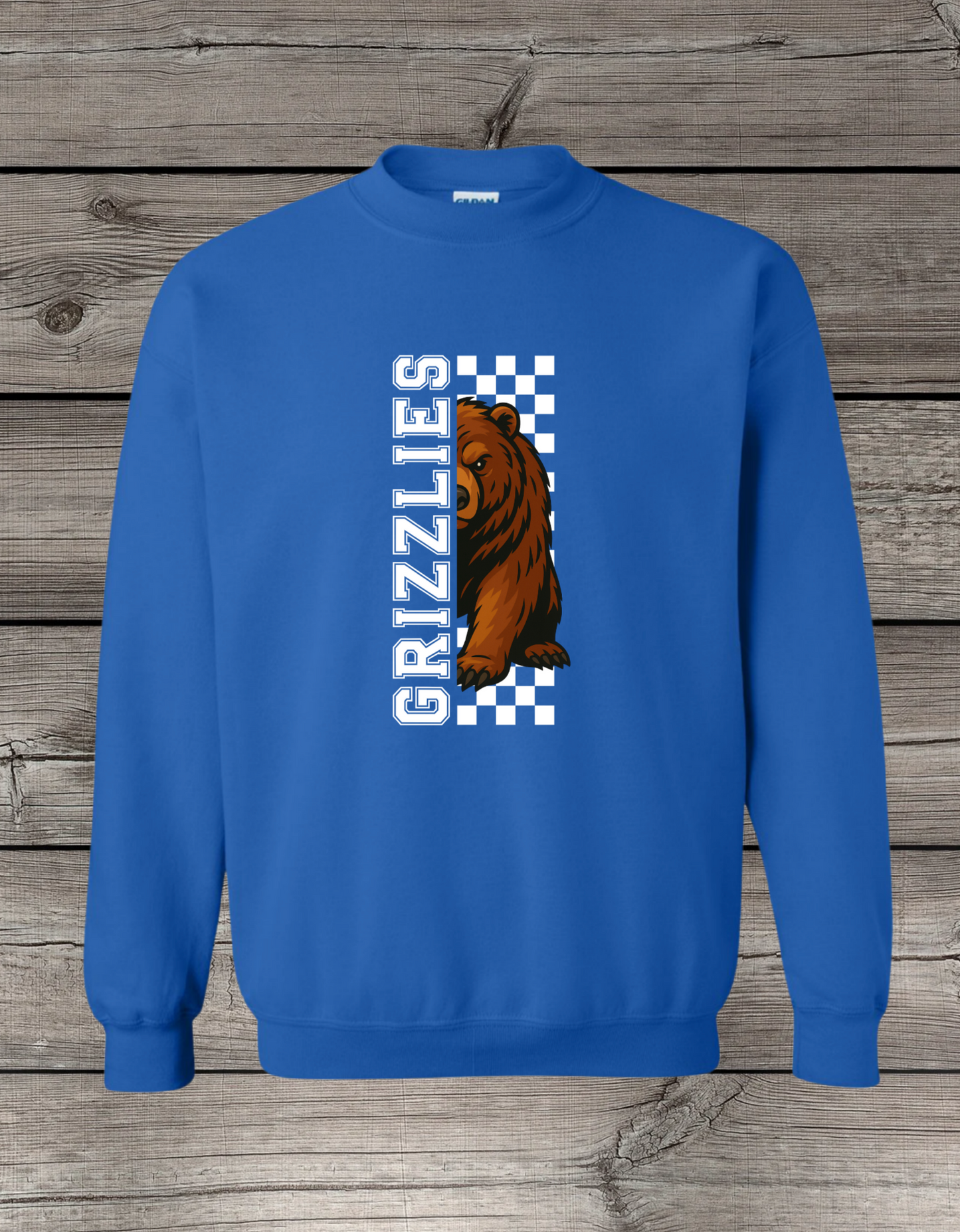 Mary Purcell Grizzlies Crewneck Sweatshirt | School Spirit Wear | Youth & Adult Sizes | Checkered