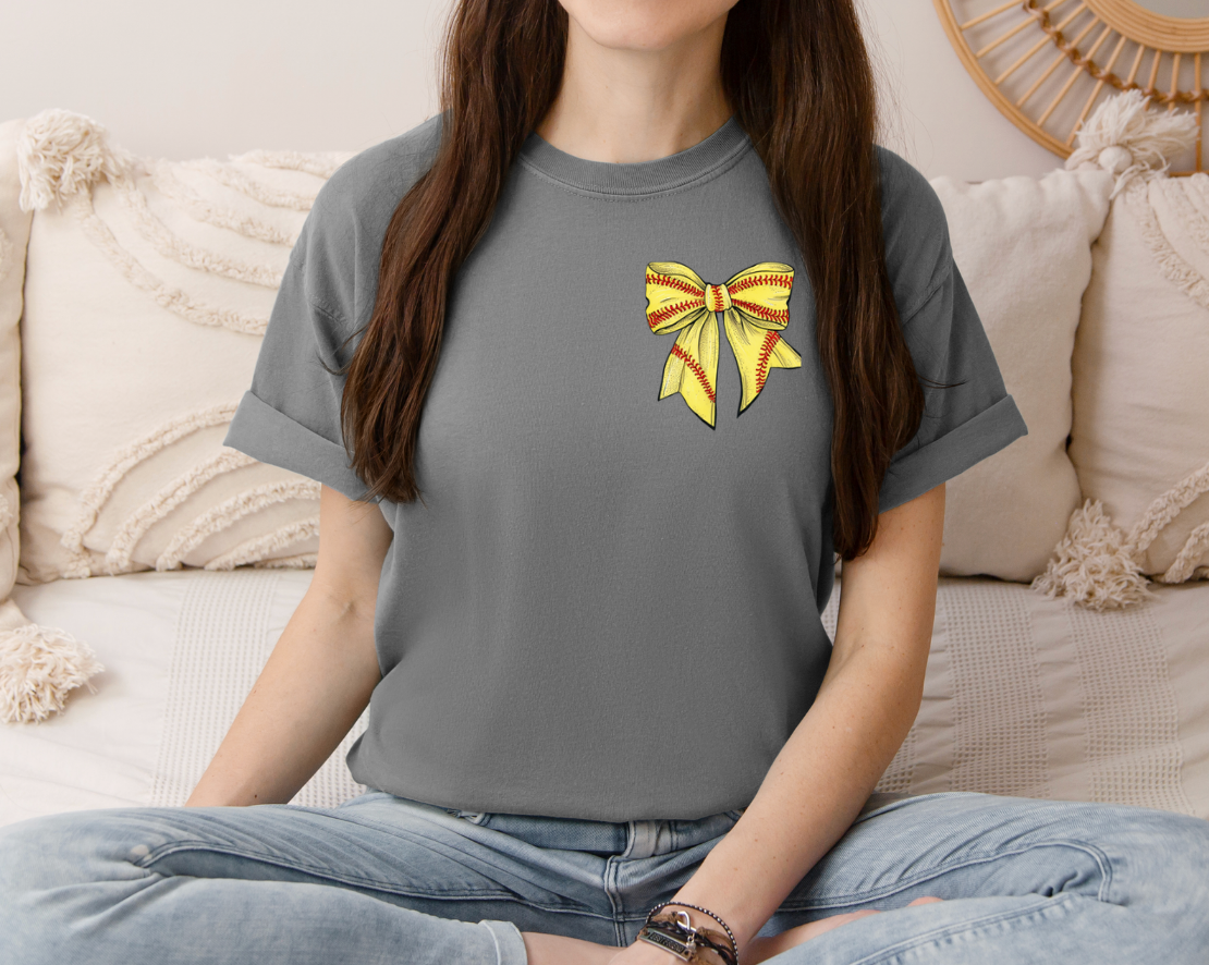 Baseball or Softball Bow T-Shirt – Comfort Colors Tee (Adult & Youth Sizes)