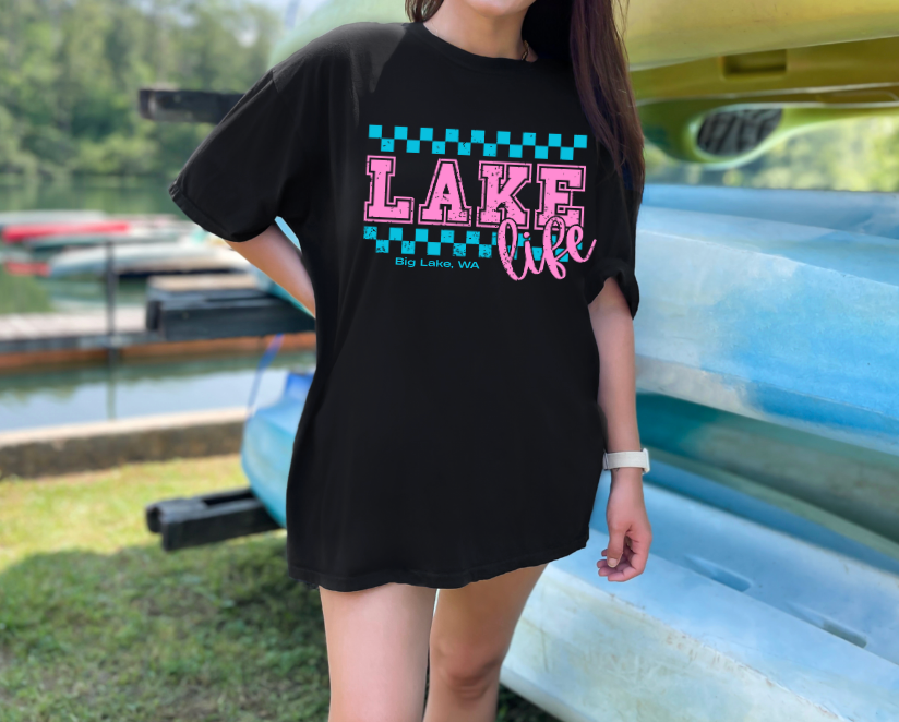 Lake Life Retro Tee – Comfort Colors – Big Lake, Lake Cavanaugh, or Lake McMurray