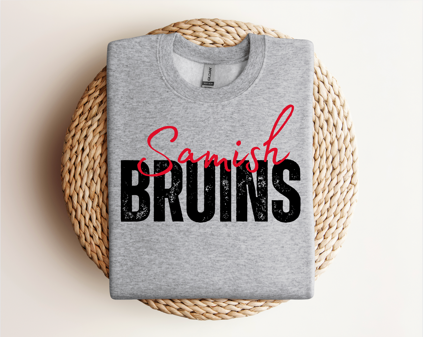 Samish Bruins | Sports Grey Gildan Hoodie, Tee & Crewneck | School Mascot Apparel | Unisex Fit
