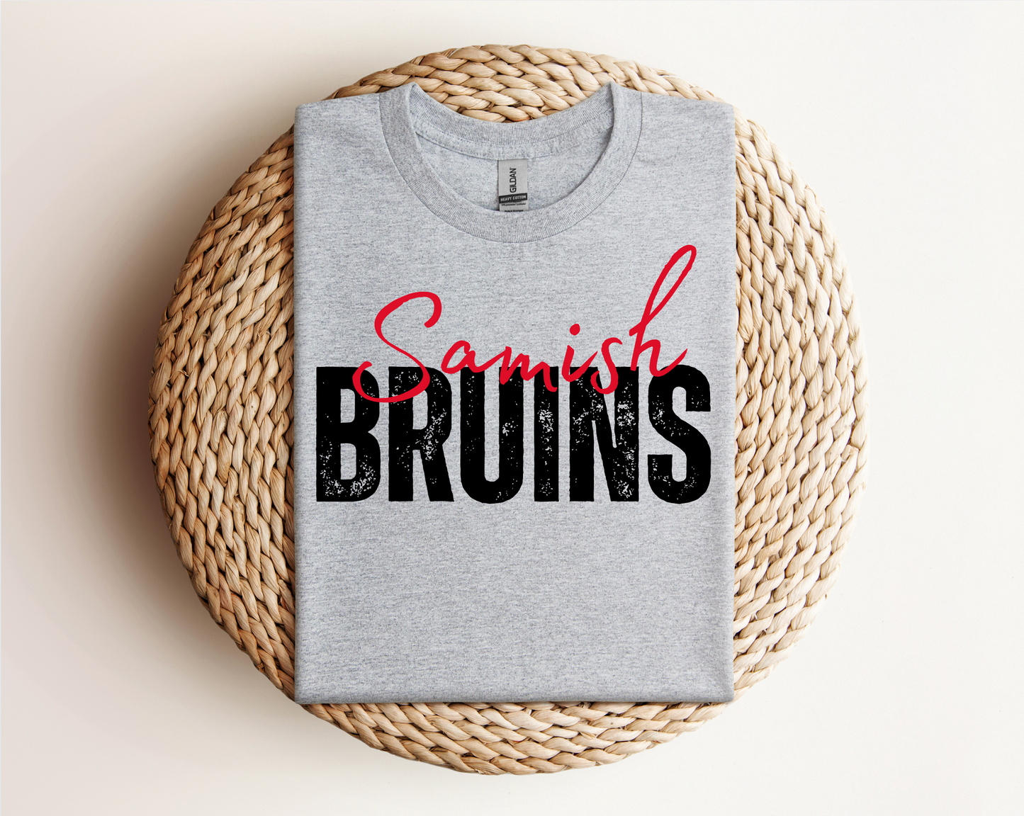 Samish Bruins | Sports Grey Gildan Hoodie, Tee & Crewneck | School Mascot Apparel | Unisex Fit
