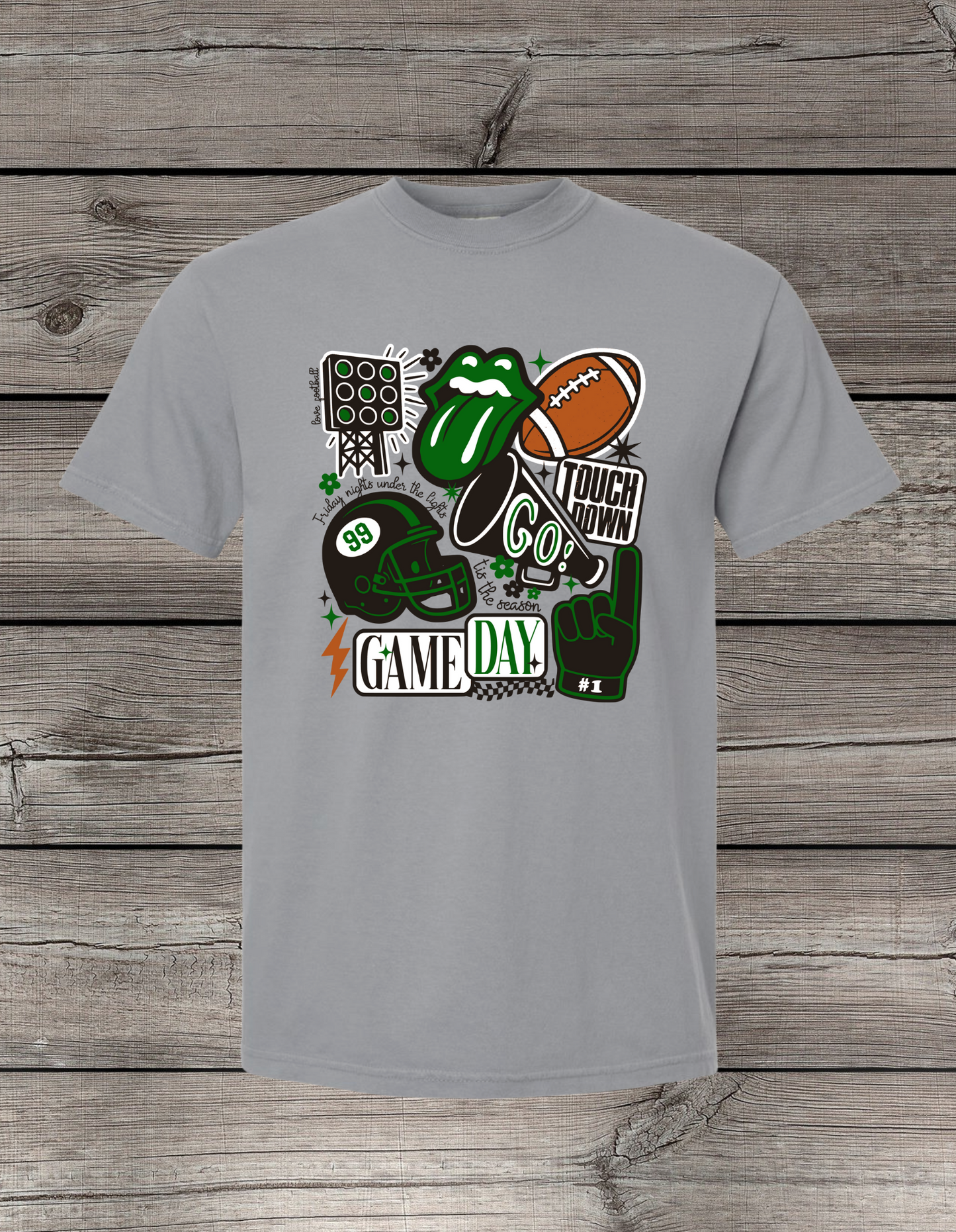 Football Game Day Tee – Bold Green & White Spirit Shirt – Spirit Wear Essential