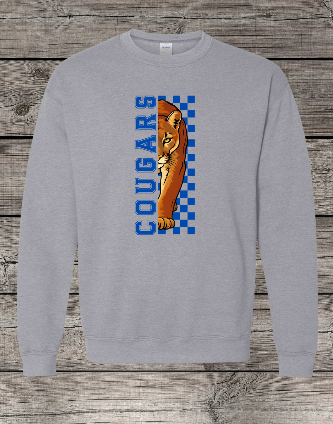 Central Cougars Elementary Crewneck Sweatshirt | Youth & Adult Sizes | Checkered Cougar