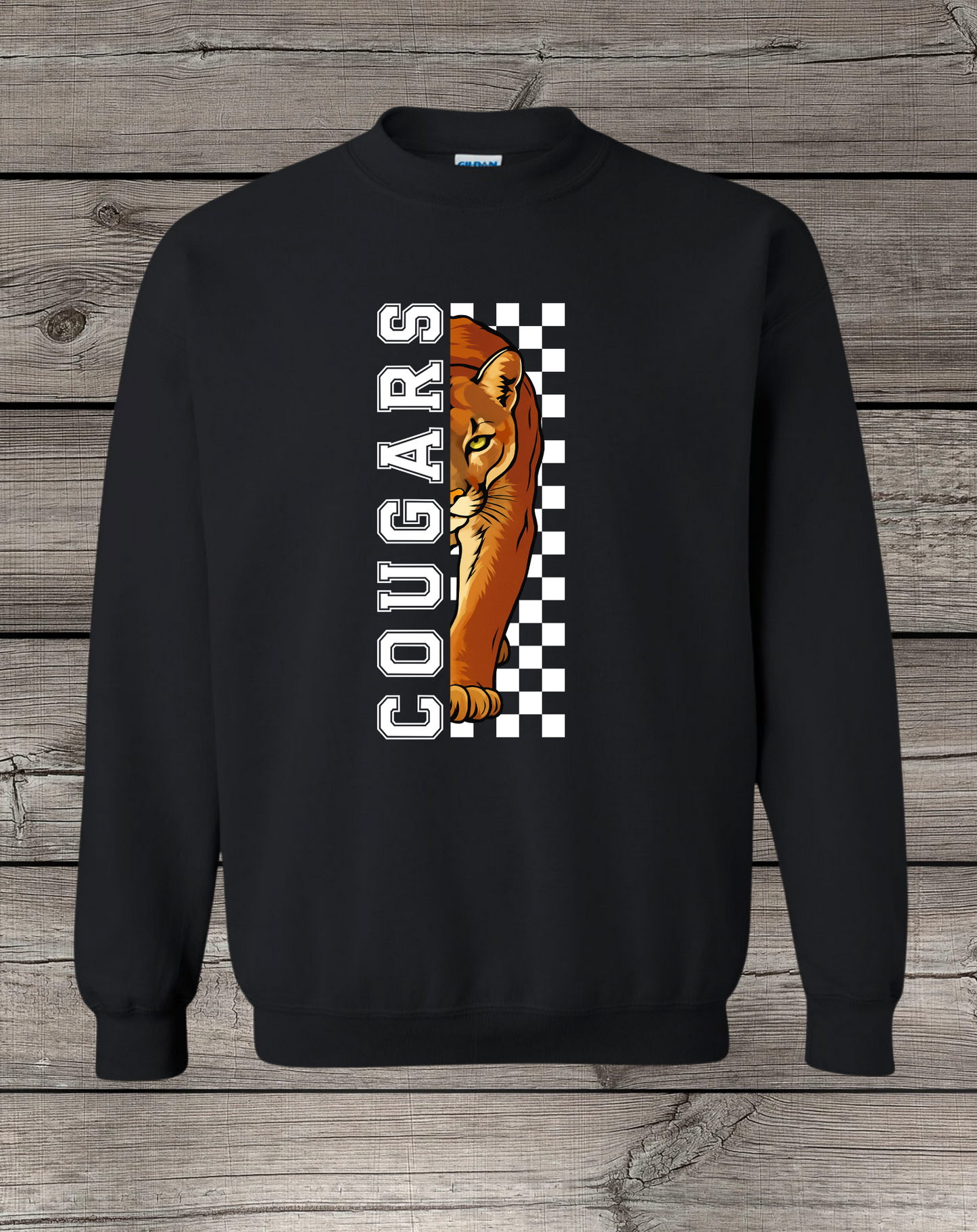 Central Cougars Elementary Crewneck Sweatshirt | Youth & Adult Sizes | Checkered Cougar