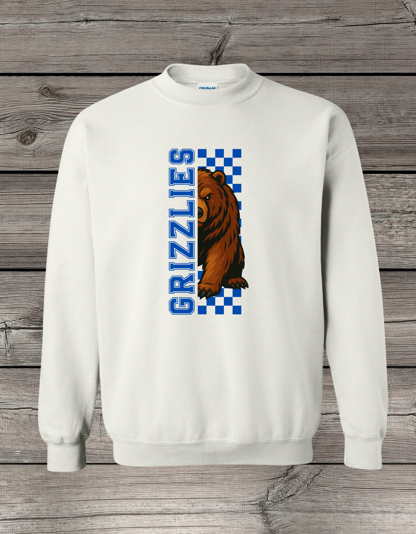 Mary Purcell Grizzlies Crewneck Sweatshirt | School Spirit Wear | Youth & Adult Sizes | Checkered