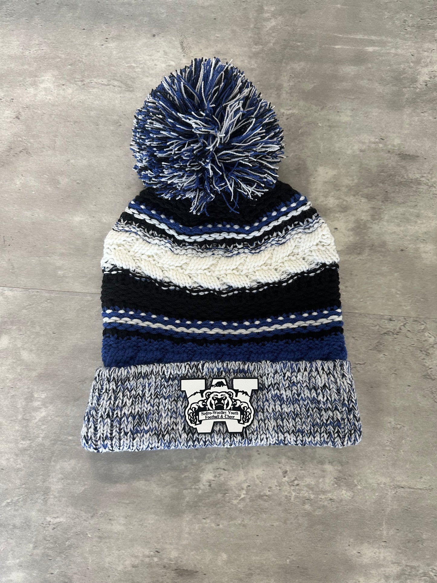 Pom Pom Chunky Knit Sedro Woolley Youth Football and Cheer Beanie