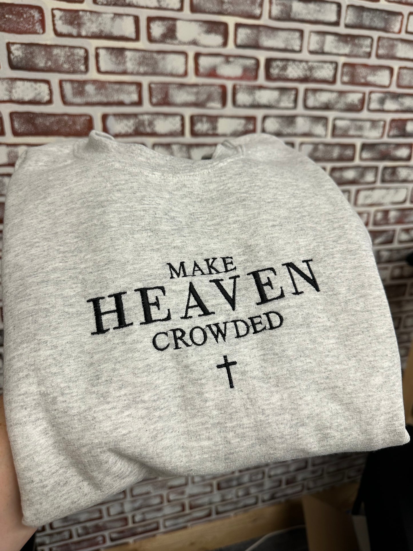 Make Heaven Crowded Embroidered Crewneck Sweatshirt | Tan or Black | Gildan 18000 Unisex Fit