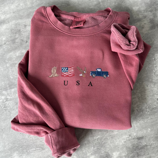Vintage USA Icons Embroidered Comfort Colors Crewneck