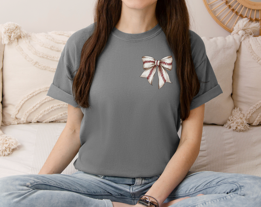 Baseball or Softball Bow T-Shirt – Comfort Colors Tee (Adult & Youth Sizes)