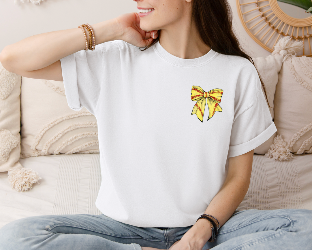 Baseball or Softball Bow T-Shirt – Comfort Colors Tee (Adult & Youth Sizes)