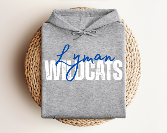 Lyman Wildcats | Sports Grey Gildan Hoodie, Tee & Crewneck | School Mascot Apparel | Unisex Fit