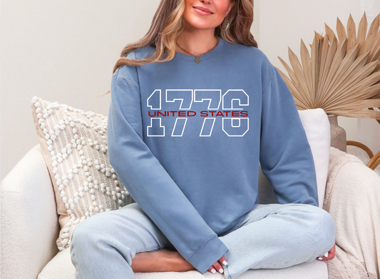 1776 United States Comfort Colors Sweatshirt – Denim Hoodie, Crewneck, or Tee | Adult & Youth Sizes | Patriotic USA Apparel