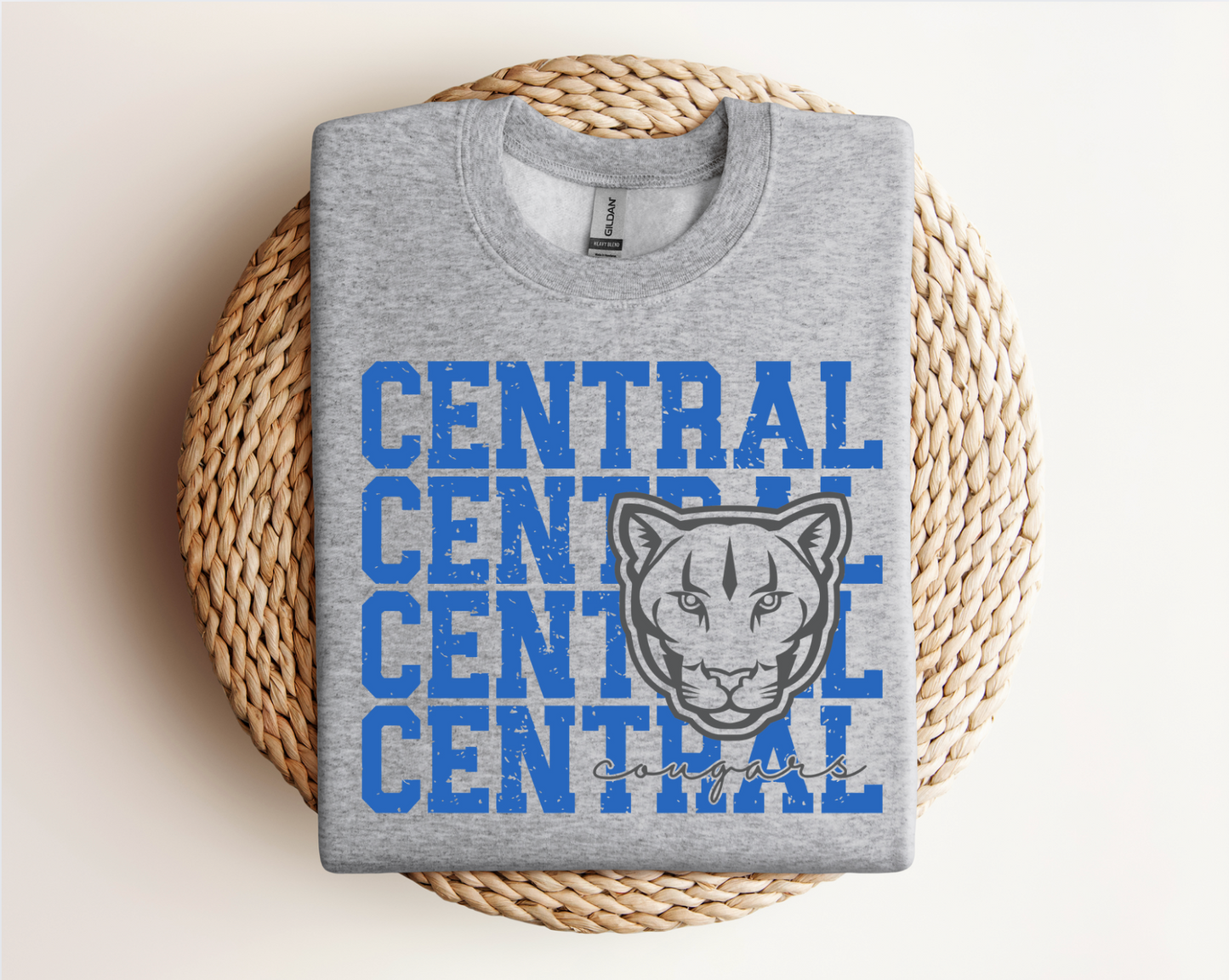 Central Cougars Logo Tee, Crewneck, & Hoodie – Youth & Adult Sizes | School Spirit Wear | Gildan Apparel