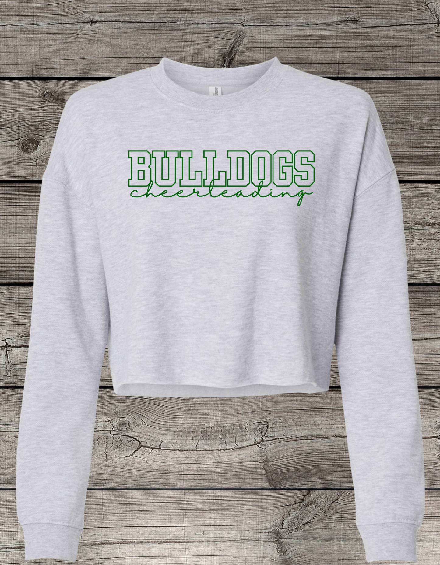 BULLDOGS Cheerleading | Mount Vernon Bulldogs Cheerleading Crop Crewneck Sweatshirt – Independent Trading Co. | Optional Name on Back or Sleeve
