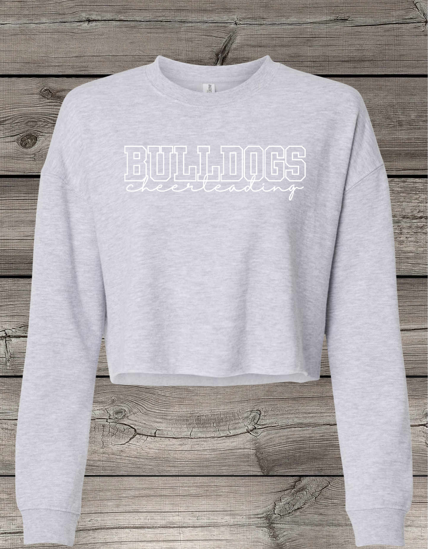 BULLDOGS Cheerleading | Mount Vernon Bulldogs Cheerleading Crop Crewneck Sweatshirt – Independent Trading Co. | Optional Name on Back or Sleeve