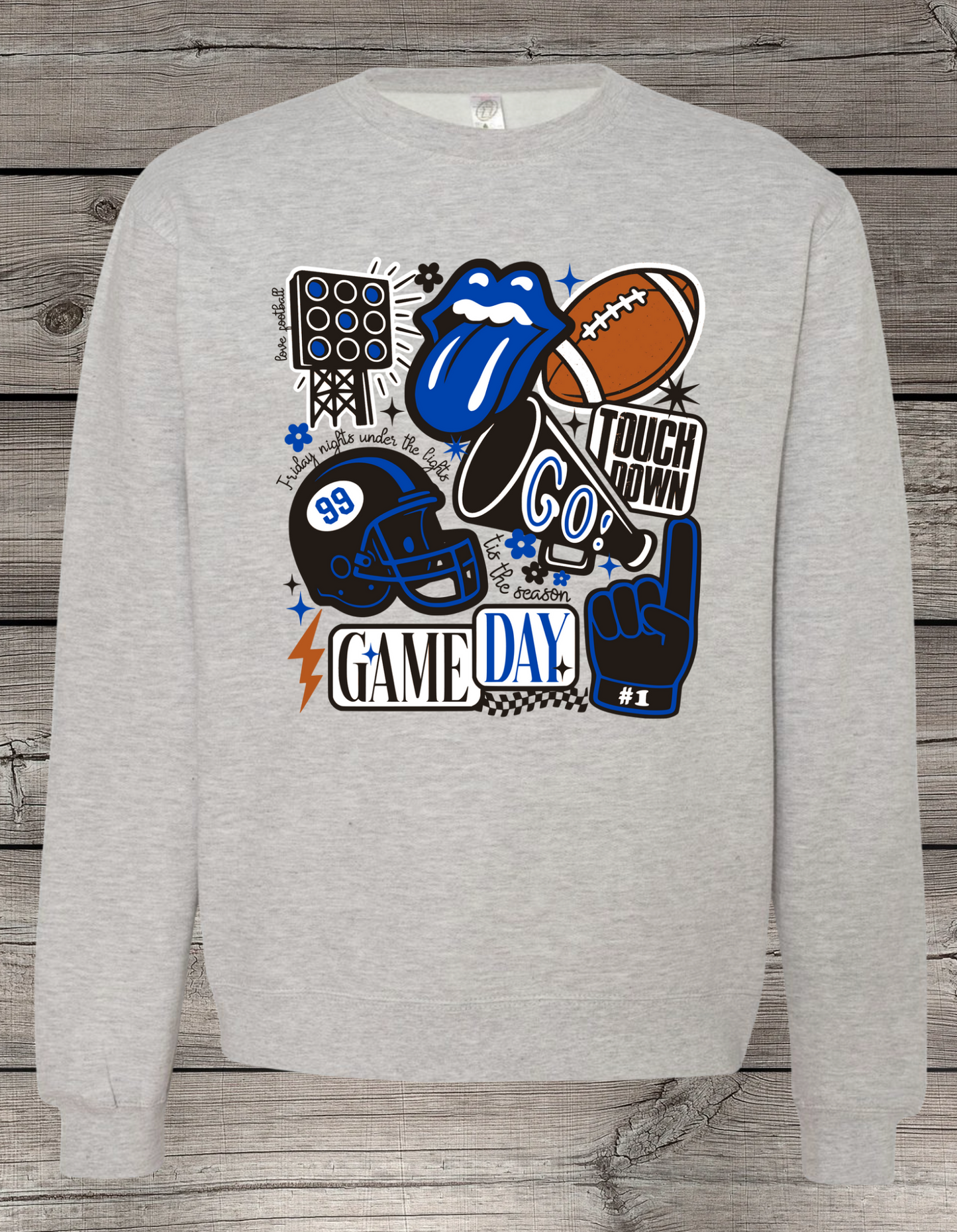 Football Game Day Tee – Bold Blue & White Spirit Shirt – Spirit Wear Essential