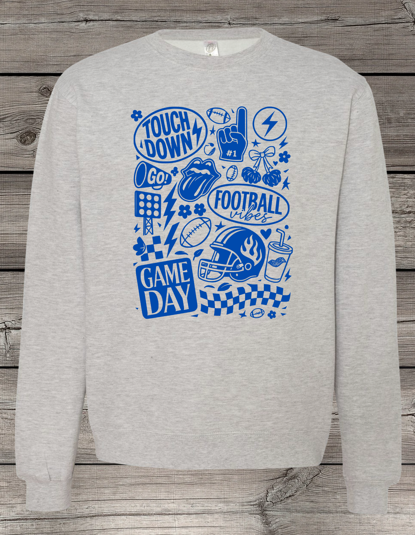 Game Day Football Collage Crewneck or T-Shirt | Blue Logo – Football Spirit Wear