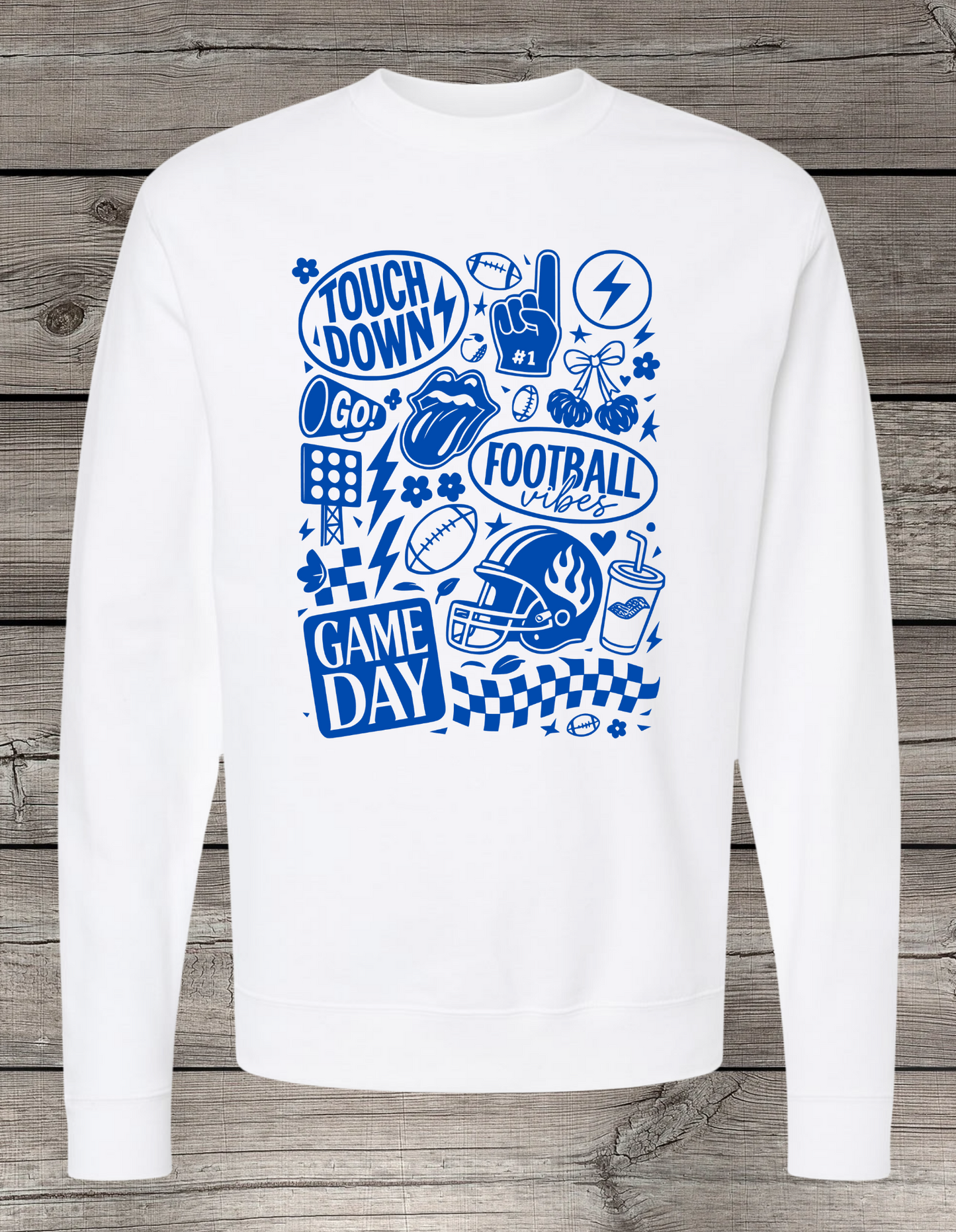 Game Day Football Collage Crewneck or T-Shirt | Blue Logo – Football Spirit Wear