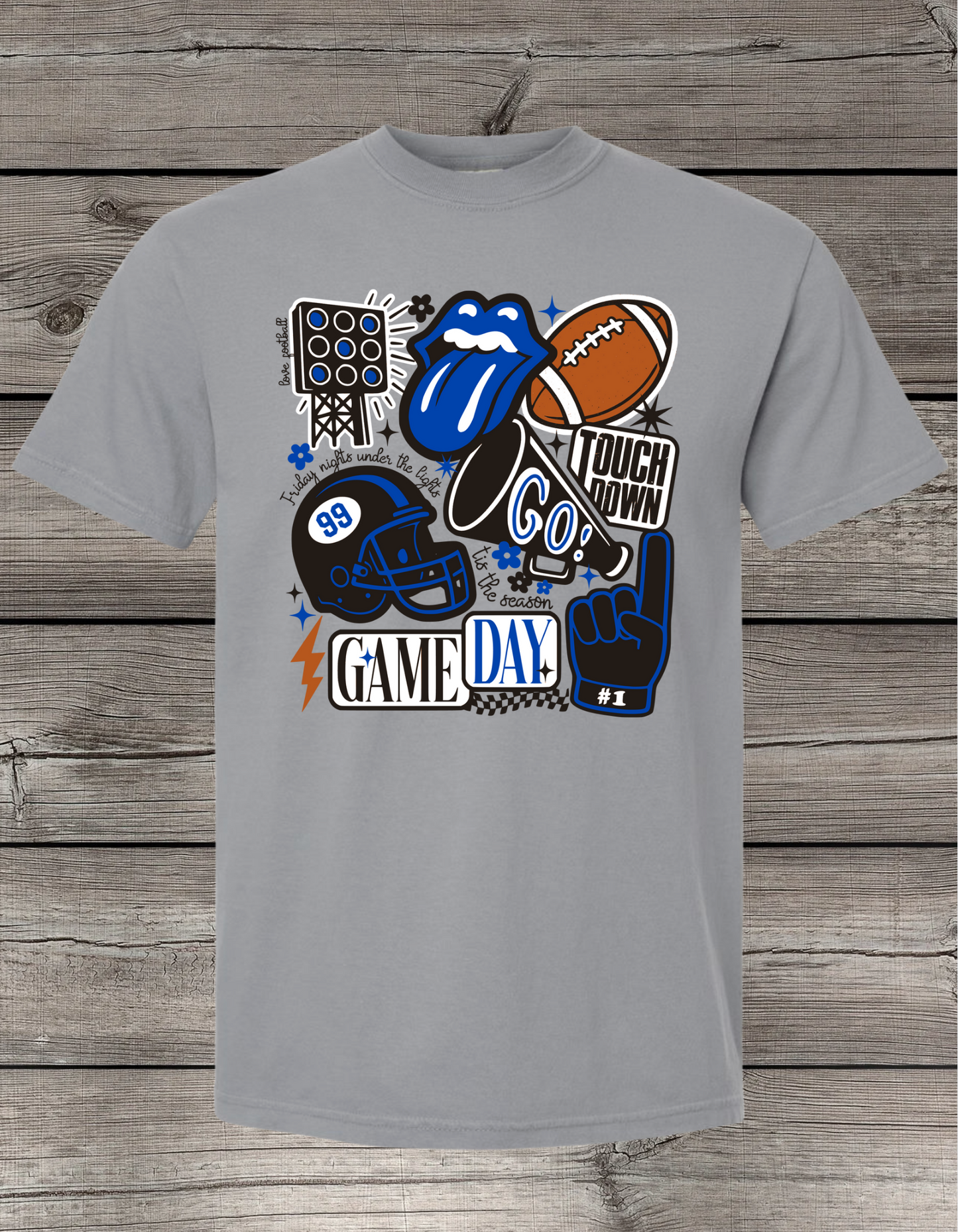 Football Game Day Tee – Bold Blue & White Spirit Shirt – Spirit Wear Essential