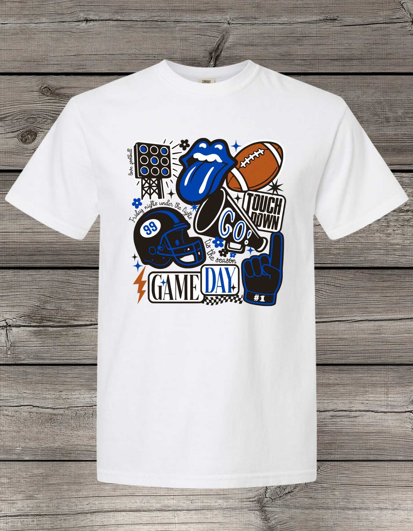 Football Game Day Tee – Bold Blue & White Spirit Shirt – Spirit Wear Essential