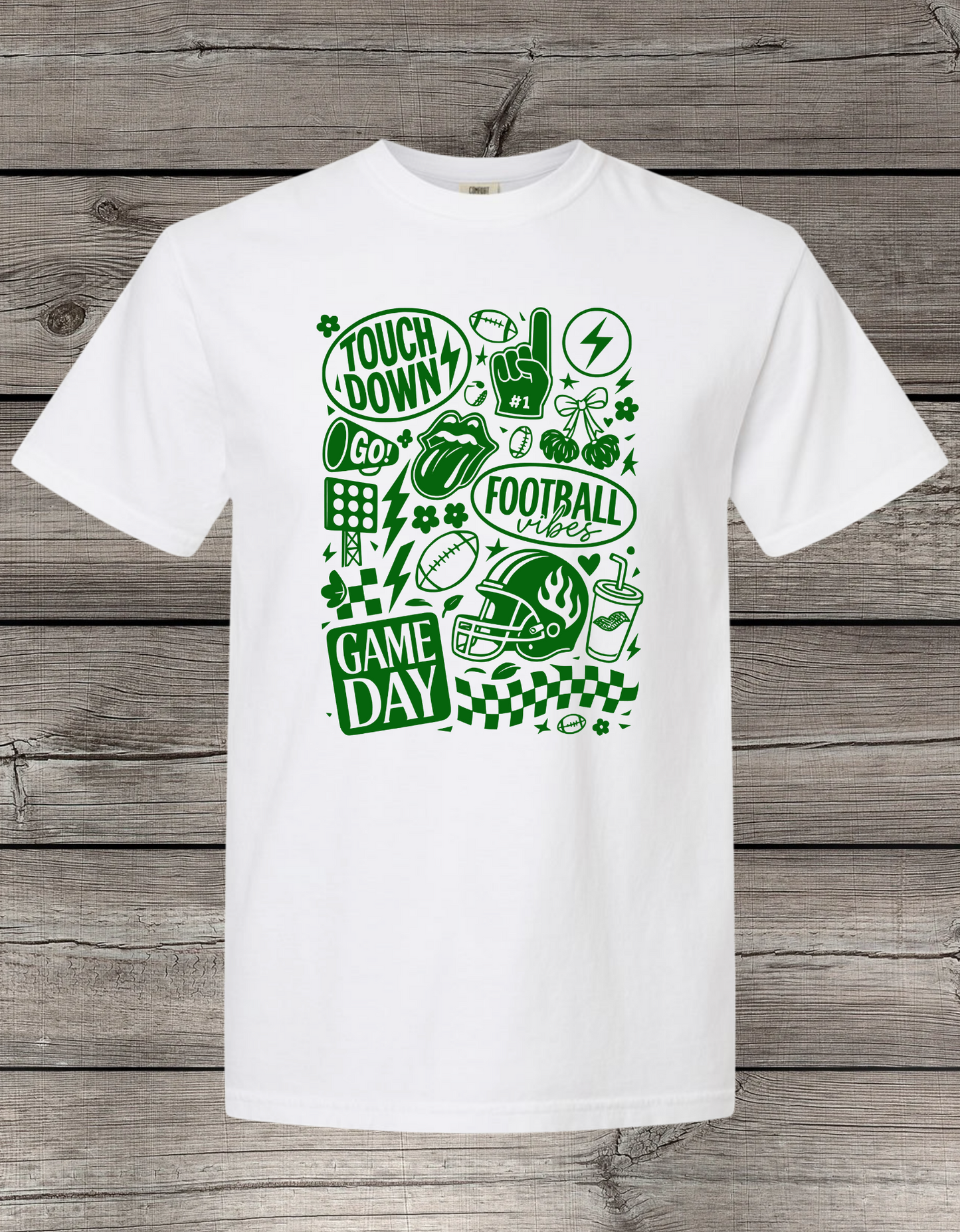 Game Day Football Collage Crewneck or T-Shirt | Green Logo – Football Spirit Wear