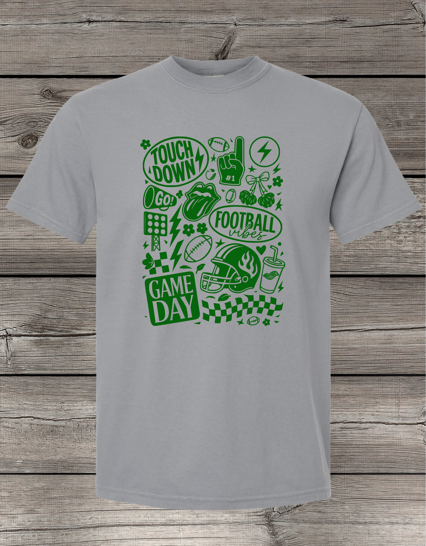 Game Day Football Collage Crewneck or T-Shirt | Green Logo – Football Spirit Wear