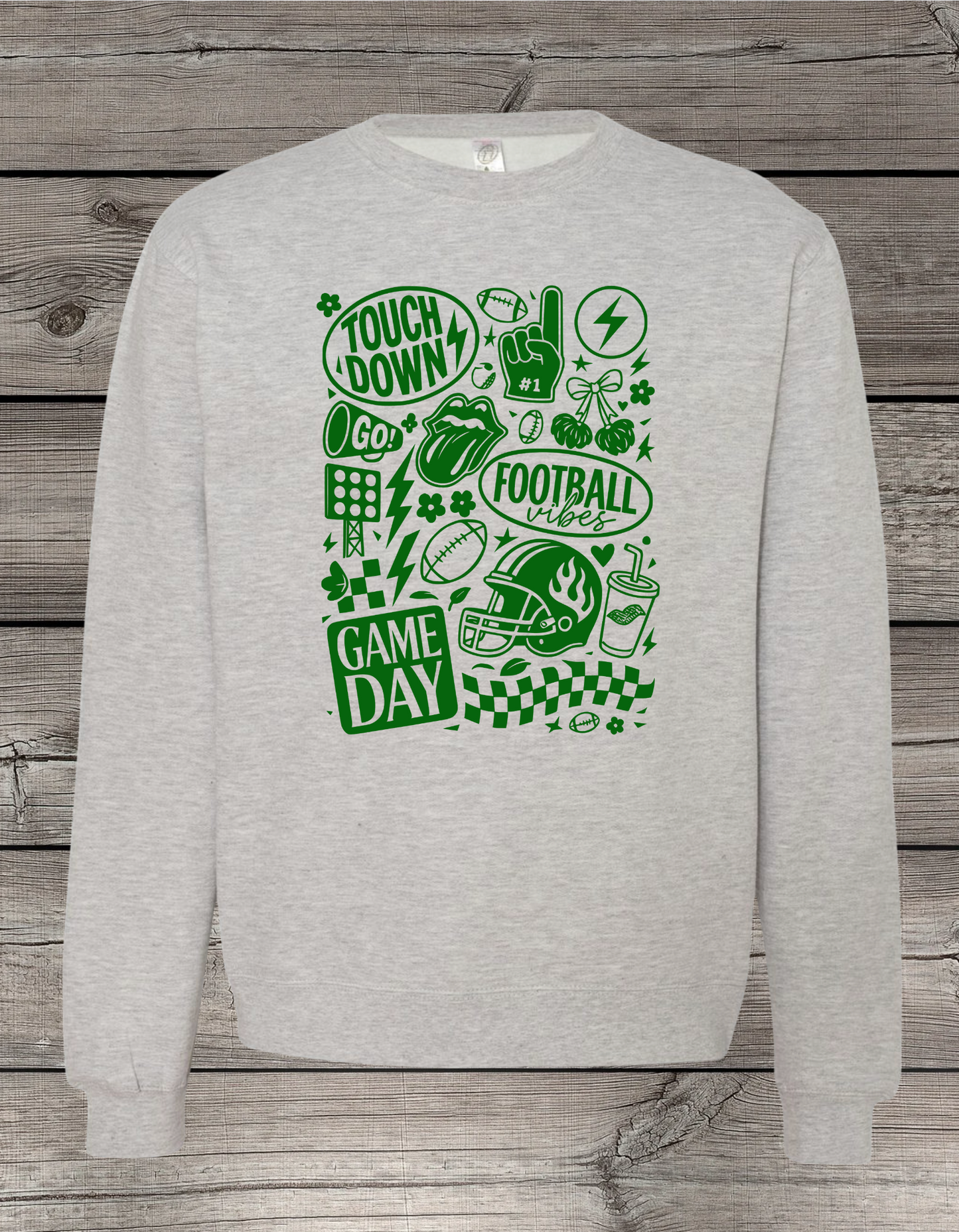 Game Day Football Collage Crewneck or T-Shirt | Green Logo – Football Spirit Wear