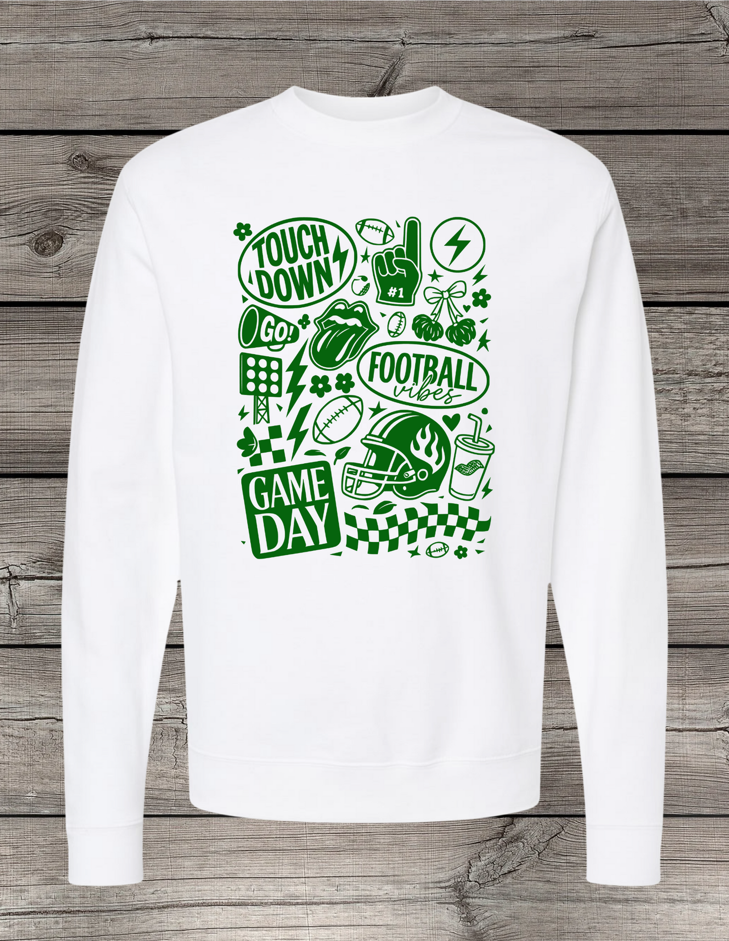 Game Day Football Collage Crewneck or T-Shirt | Green Logo – Football Spirit Wear