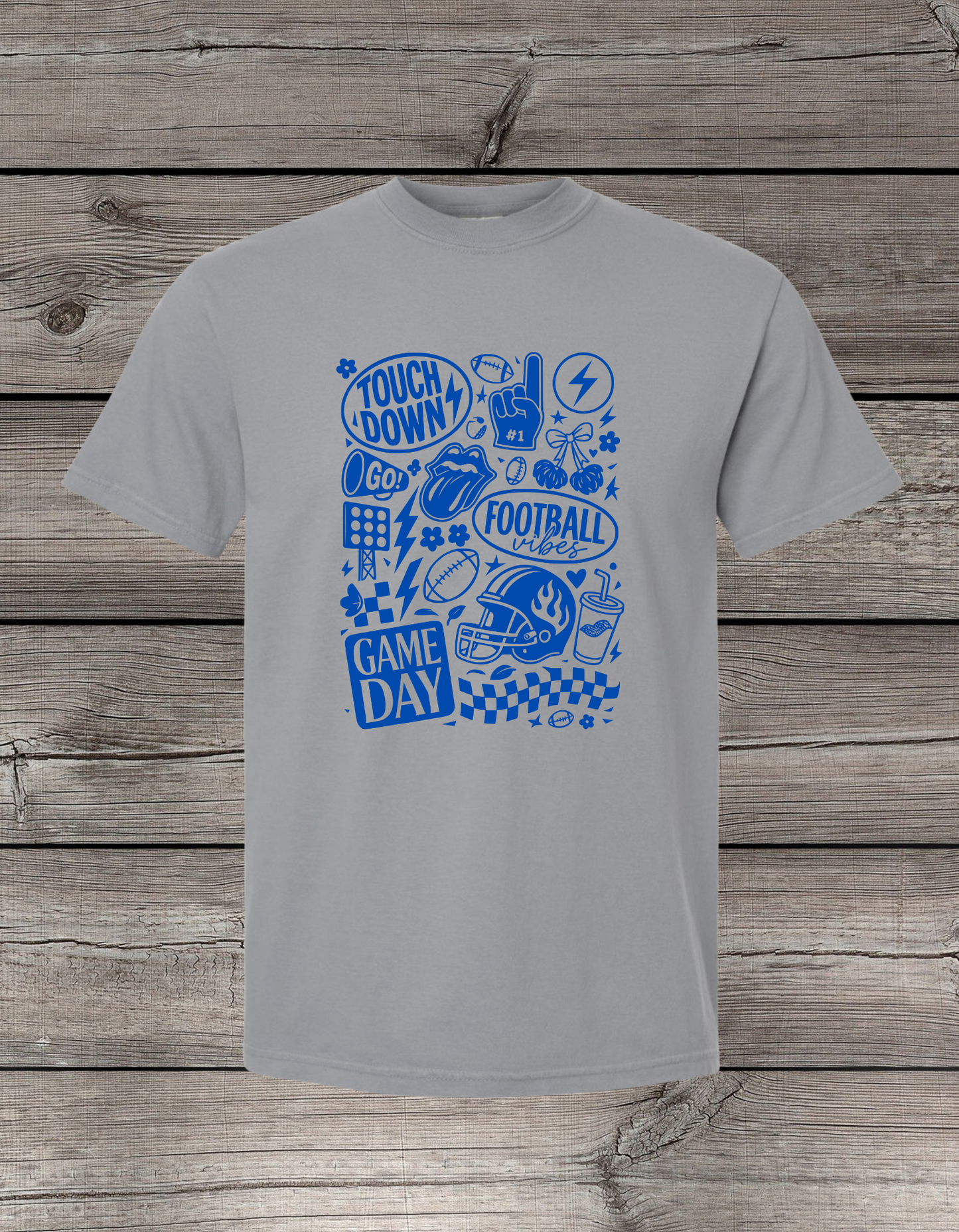 Game Day Football Collage Crewneck or T-Shirt | Blue Logo – Football Spirit Wear