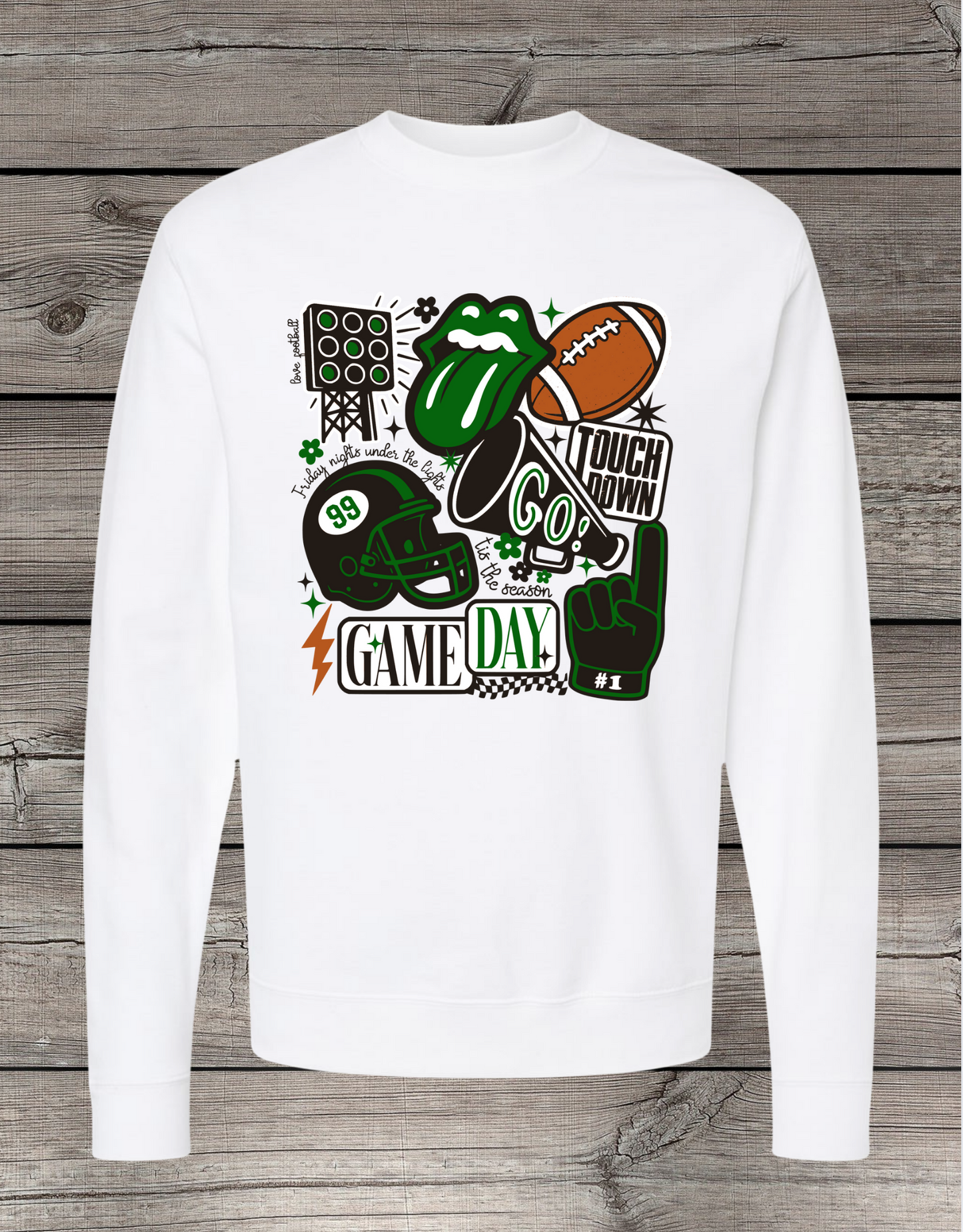 Football Game Day Tee – Bold Green & White Spirit Shirt – Spirit Wear Essential