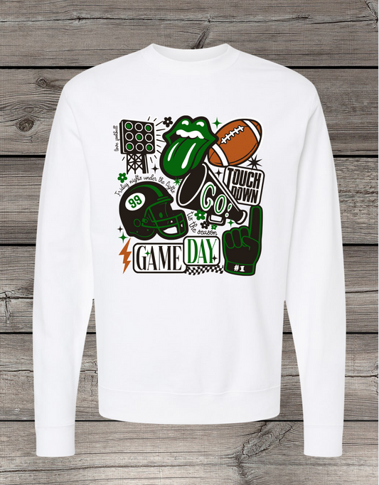 Football Game Day Tee – Bold Green & White Spirit Shirt – Spirit Wear Essential