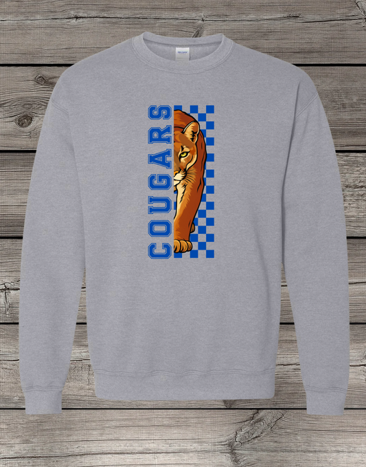 Central Cougars Elementary Crewneck Sweatshirt | Youth & Adult Sizes | Checkered Cougar