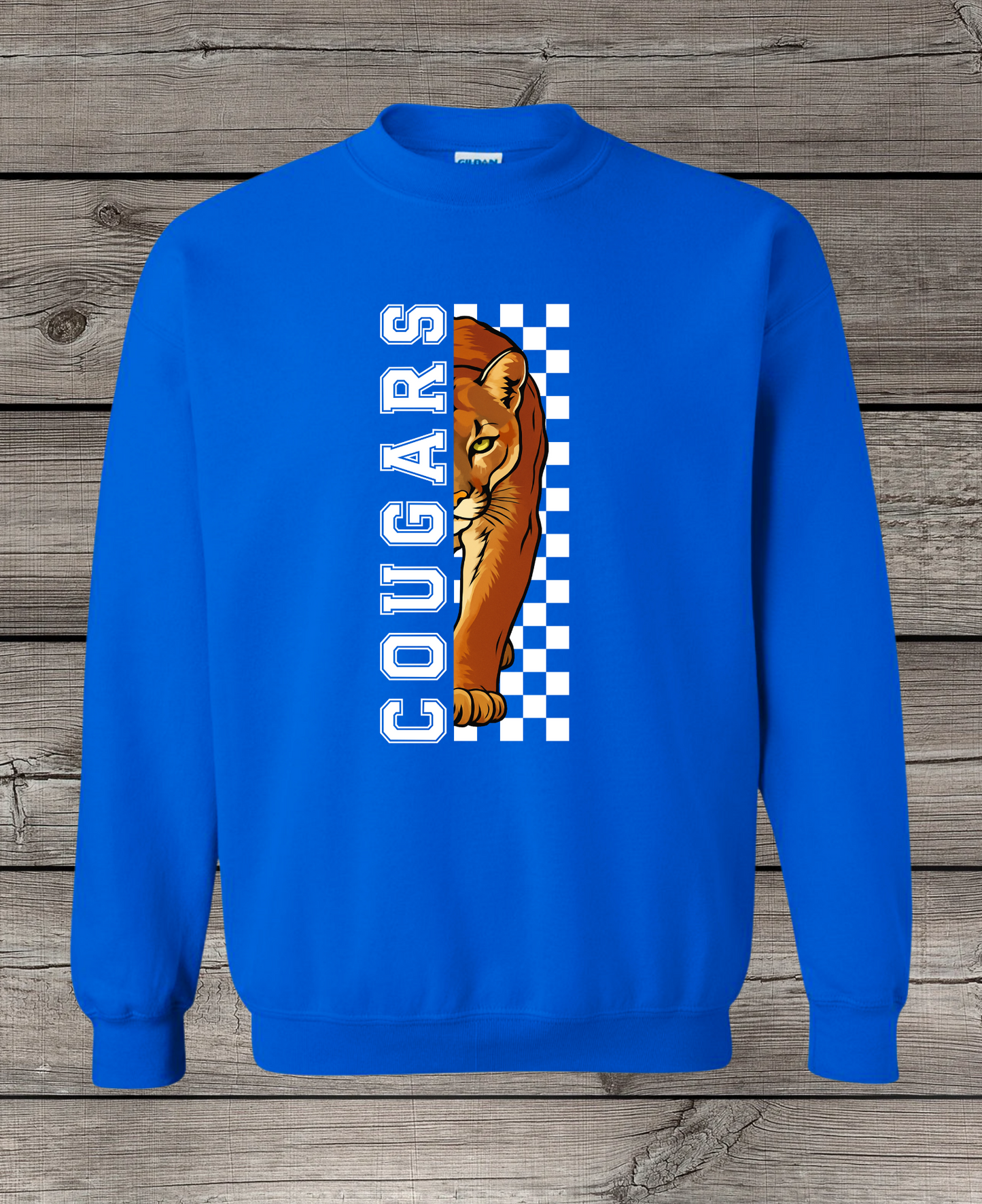 Central Cougars Elementary Crewneck Sweatshirt | Youth & Adult Sizes | Checkered Cougar