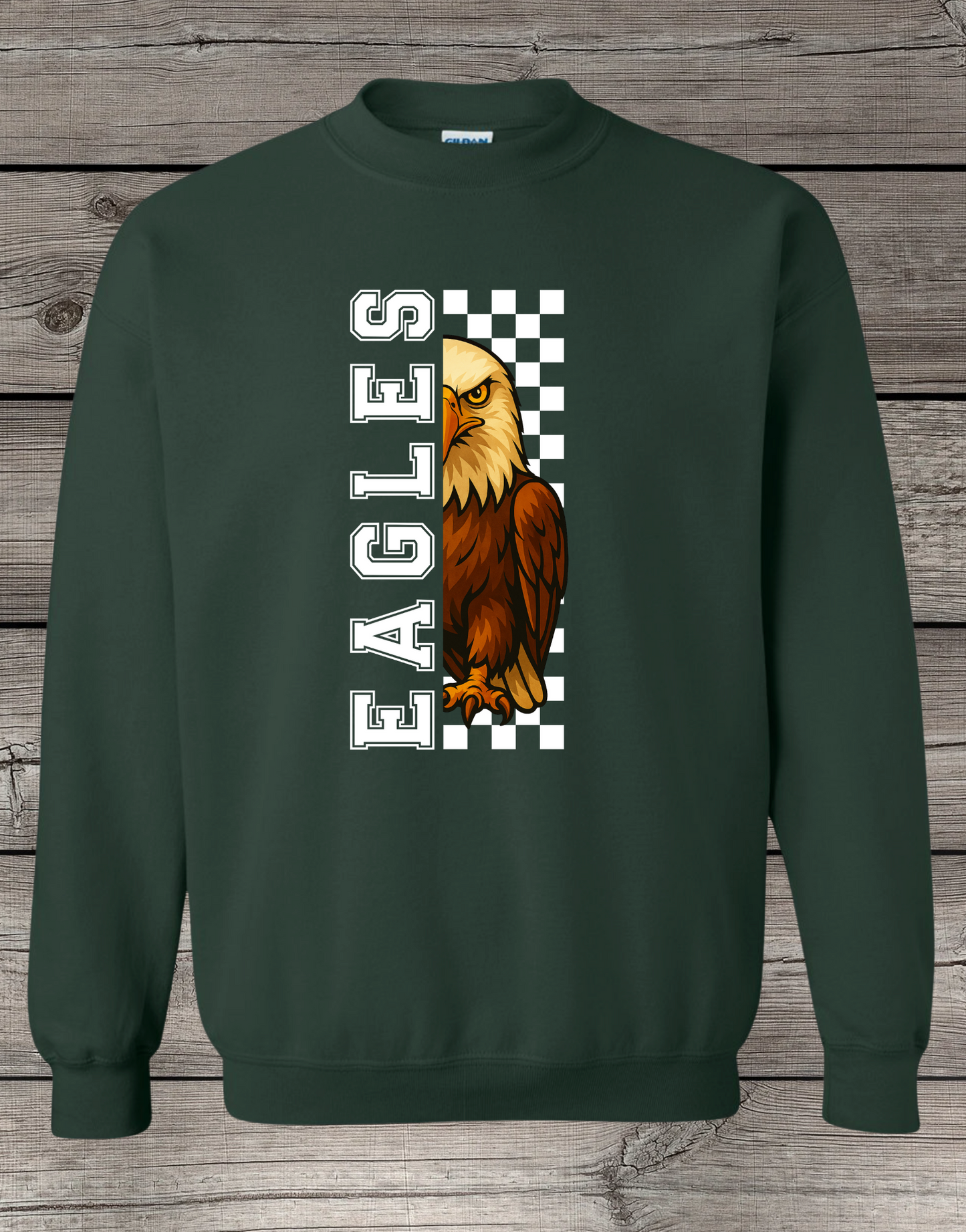 Evergreen Eagles Crewneck Sweatshirt | School Spirit Wear | Youth & Adult Sizes | Checkered Eagle