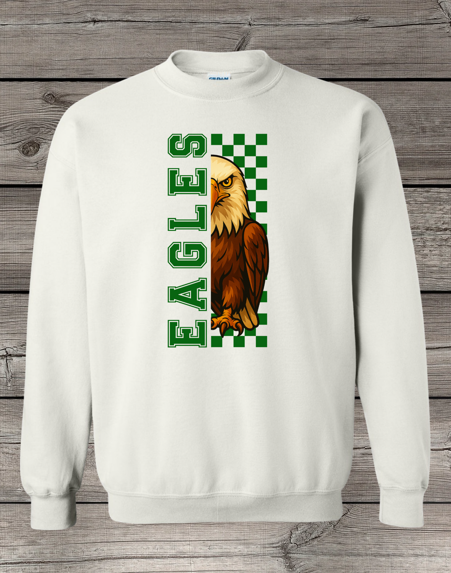 Evergreen Eagles Crewneck Sweatshirt | School Spirit Wear | Youth & Adult Sizes | Checkered Eagle