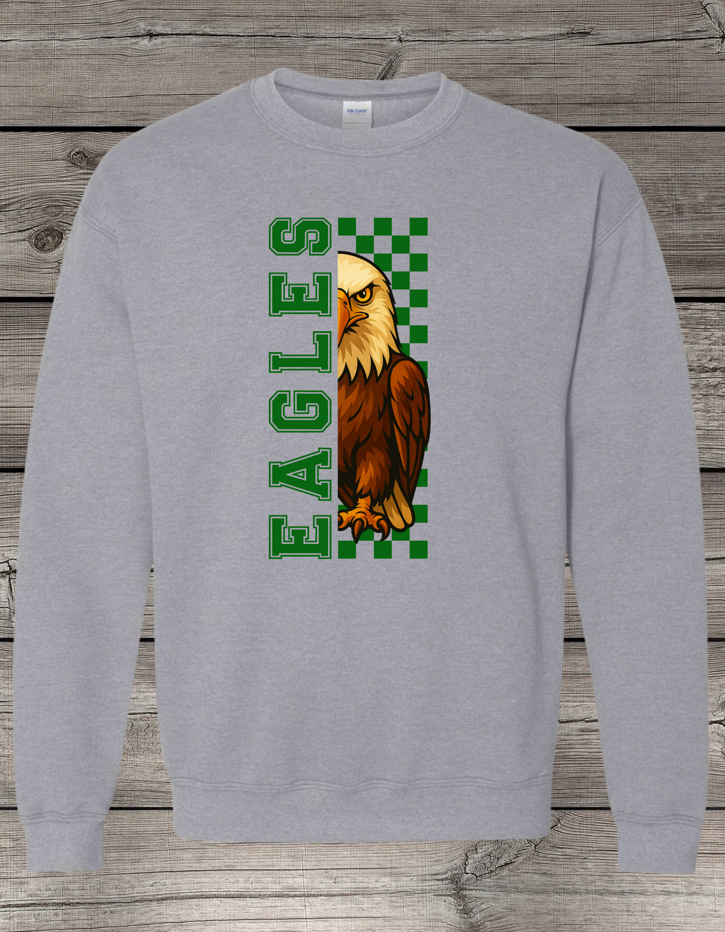 Evergreen Eagles Crewneck Sweatshirt | School Spirit Wear | Youth & Adult Sizes | Checkered Eagle