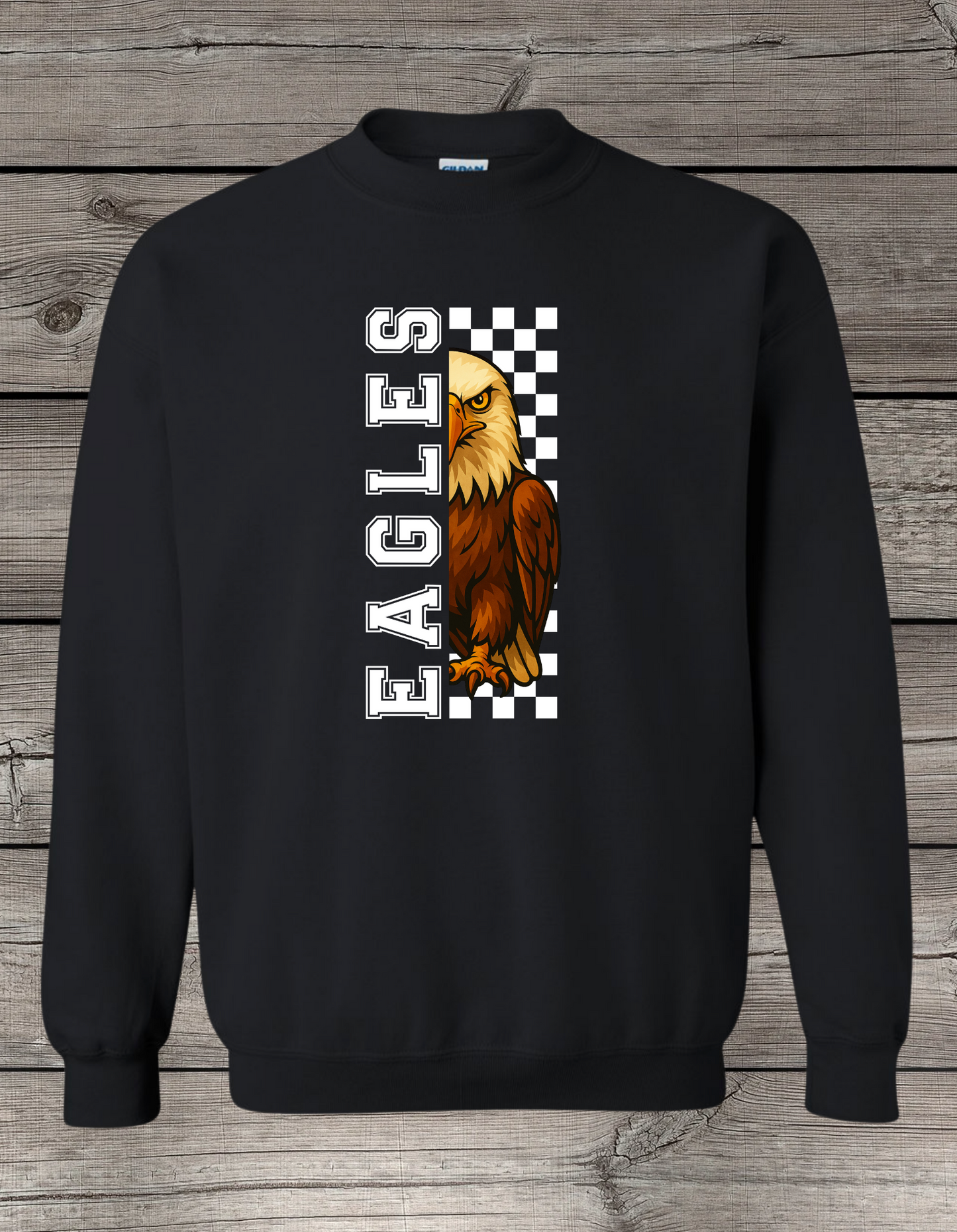 Evergreen Eagles Crewneck Sweatshirt | School Spirit Wear | Youth & Adult Sizes | Checkered Eagle