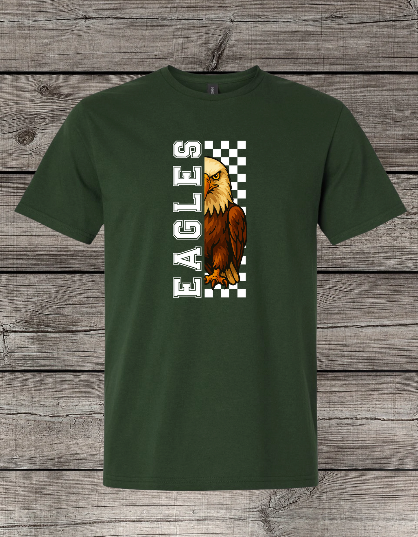 Evergreen Eagles T-Shirt | School Spirit Wear | Youth & Adult Sizes | Checkered Eagle