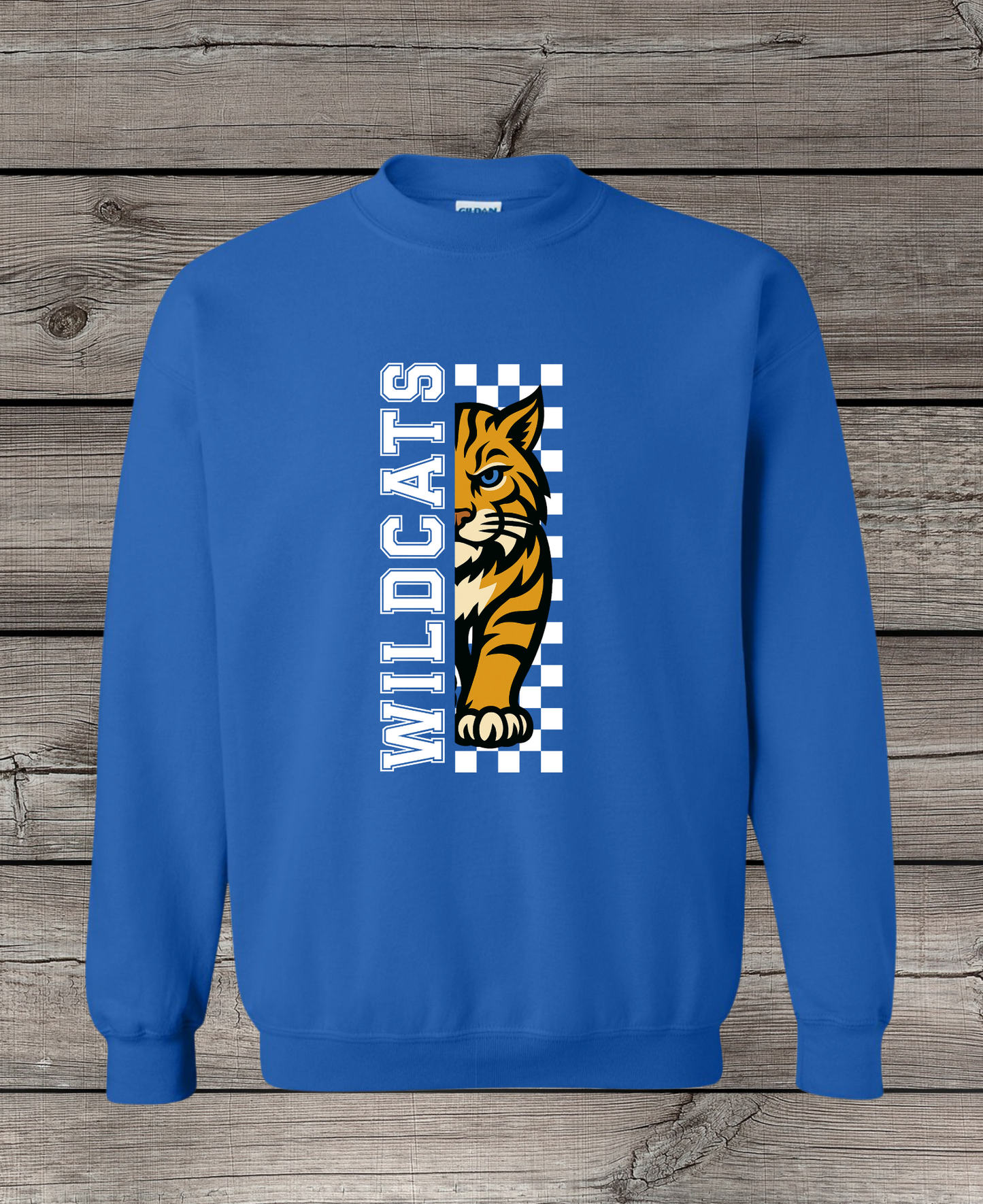 Lyman Wildcats Crewneck Sweatshirt | School Spirit Wear | Youth & Adult Sizes | Lyman Wildcats Checkered