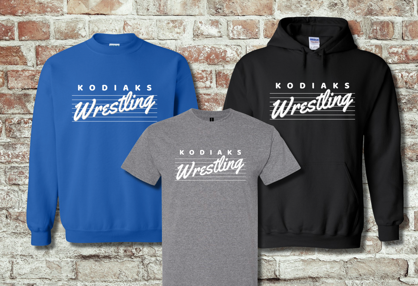Kodiak Wrestling T-Shirt/Hoodie/Crewneck - Black, Graphite Heather or Royal Blue