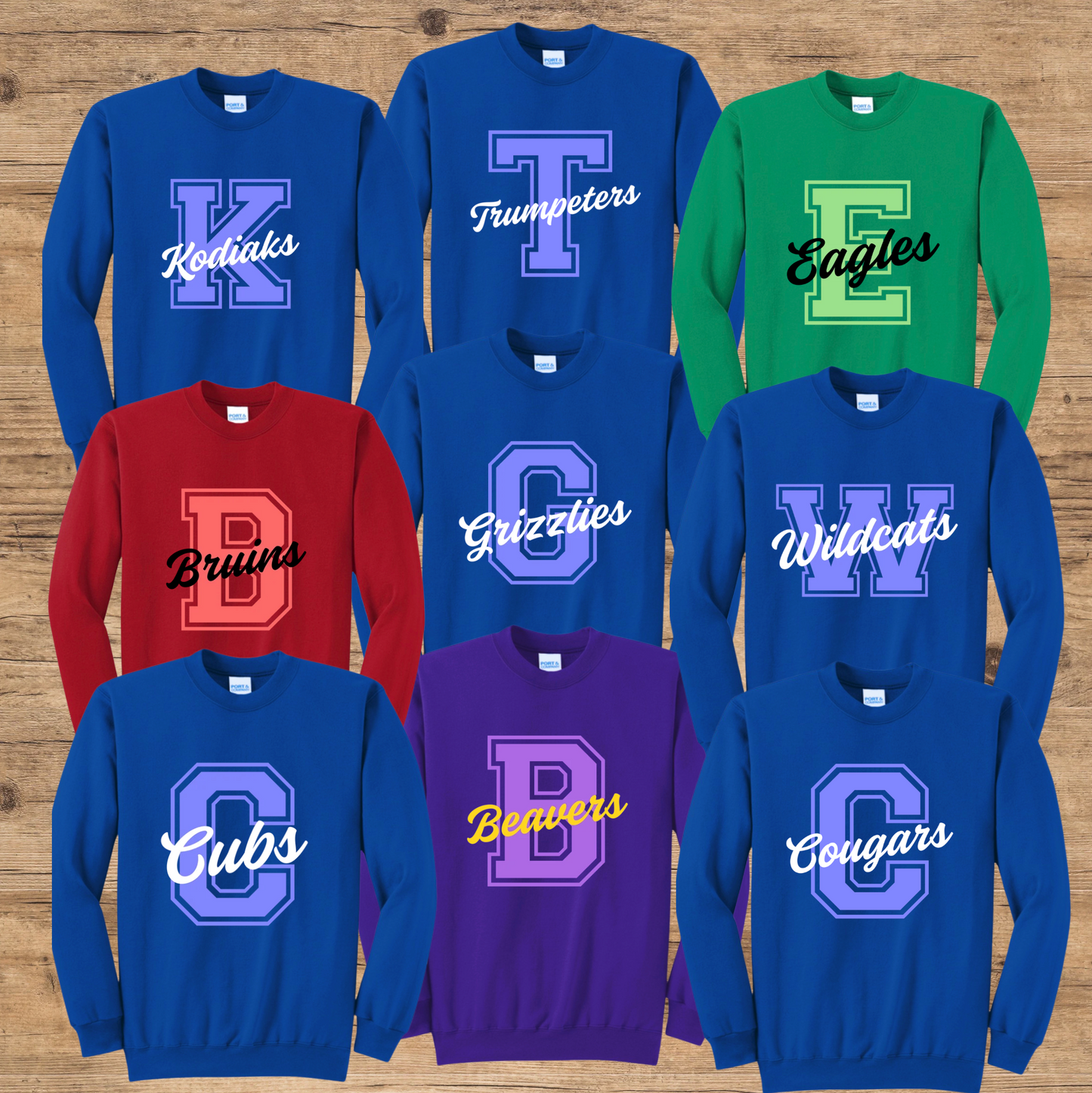 Varsity Letter Mascot Tee + Crewneck