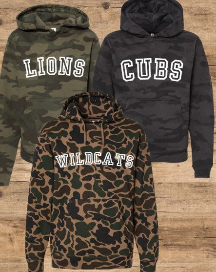 Camo Mascot Hoodie | Youth and Adult Sizes | FREE custom name option